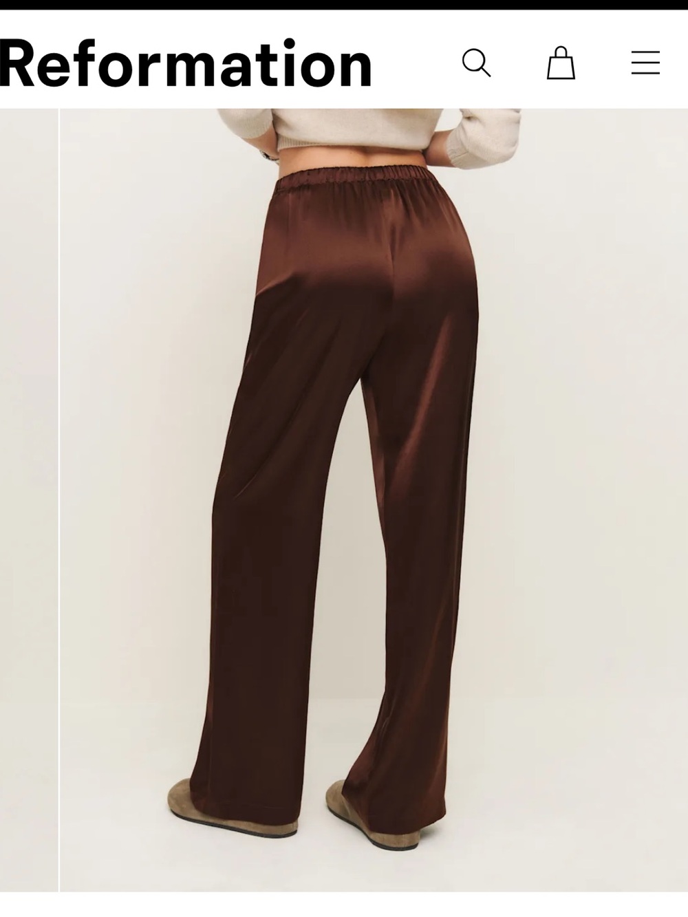 Reformation Olina Silk Wide-Leg Pants in Deep Brown - Picture 3 of 7